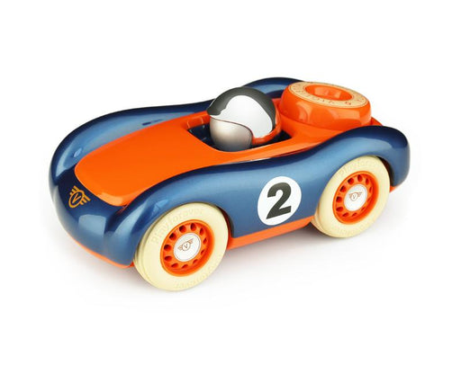 Vintage orange and blue chrome driver helmet Playforever viglietta Jasper front view