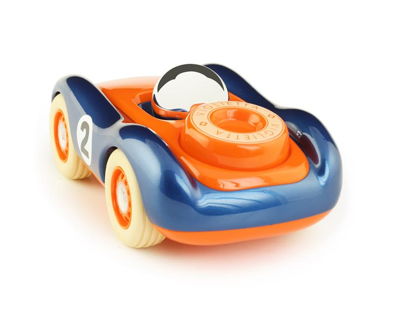 Vintage orange and blue chrome driver helmet Playforever viglietta Jasper rear view